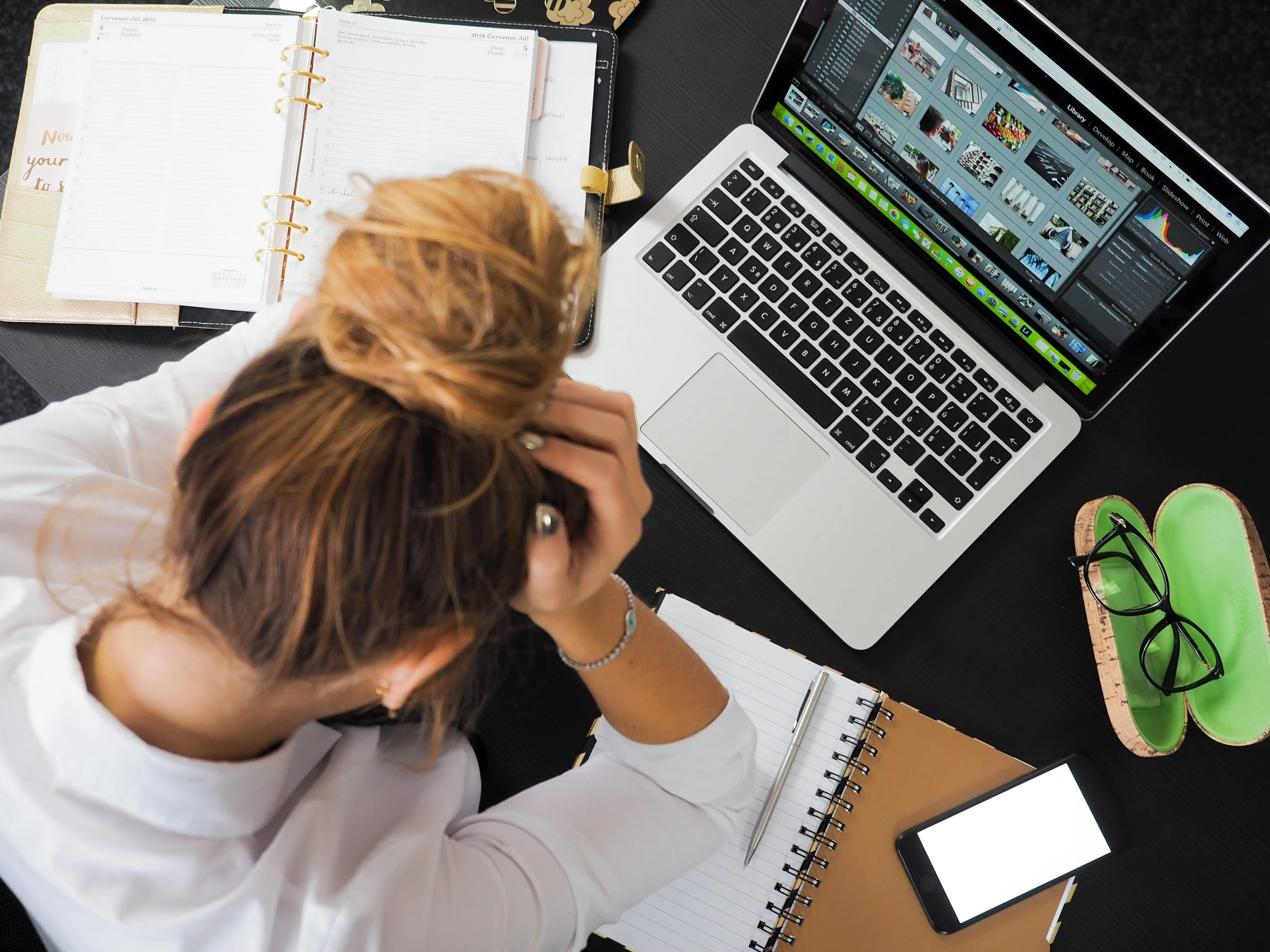 Frustrated woman thinking how to switch careers