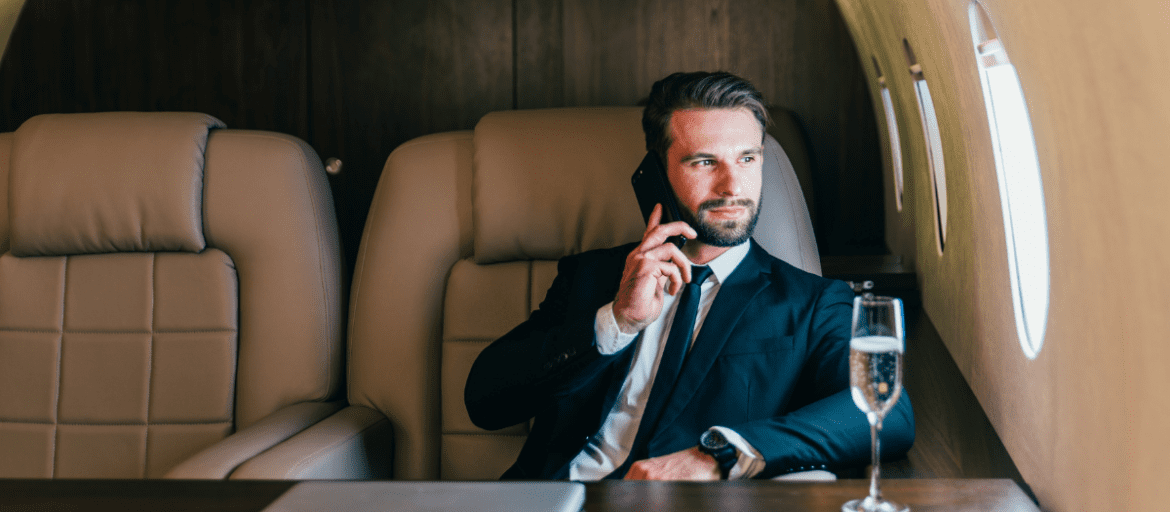 Successful entrepreneur in private jet - Canva