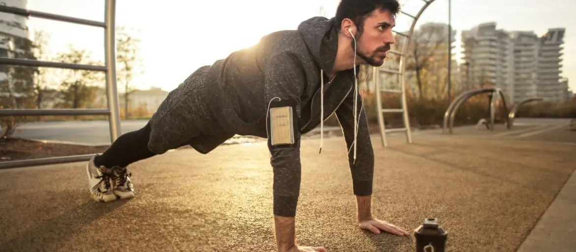 Man exercising outdoors in an urban environment