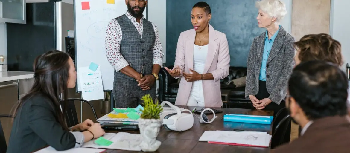 female entrepreneur giving instructions to her team